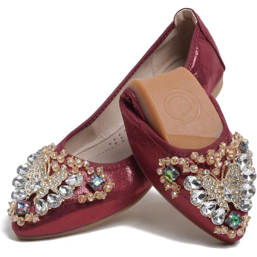 🆕Women's Red Ballet Flat Shoes Wedding Flats Slip Comfortable on Flats